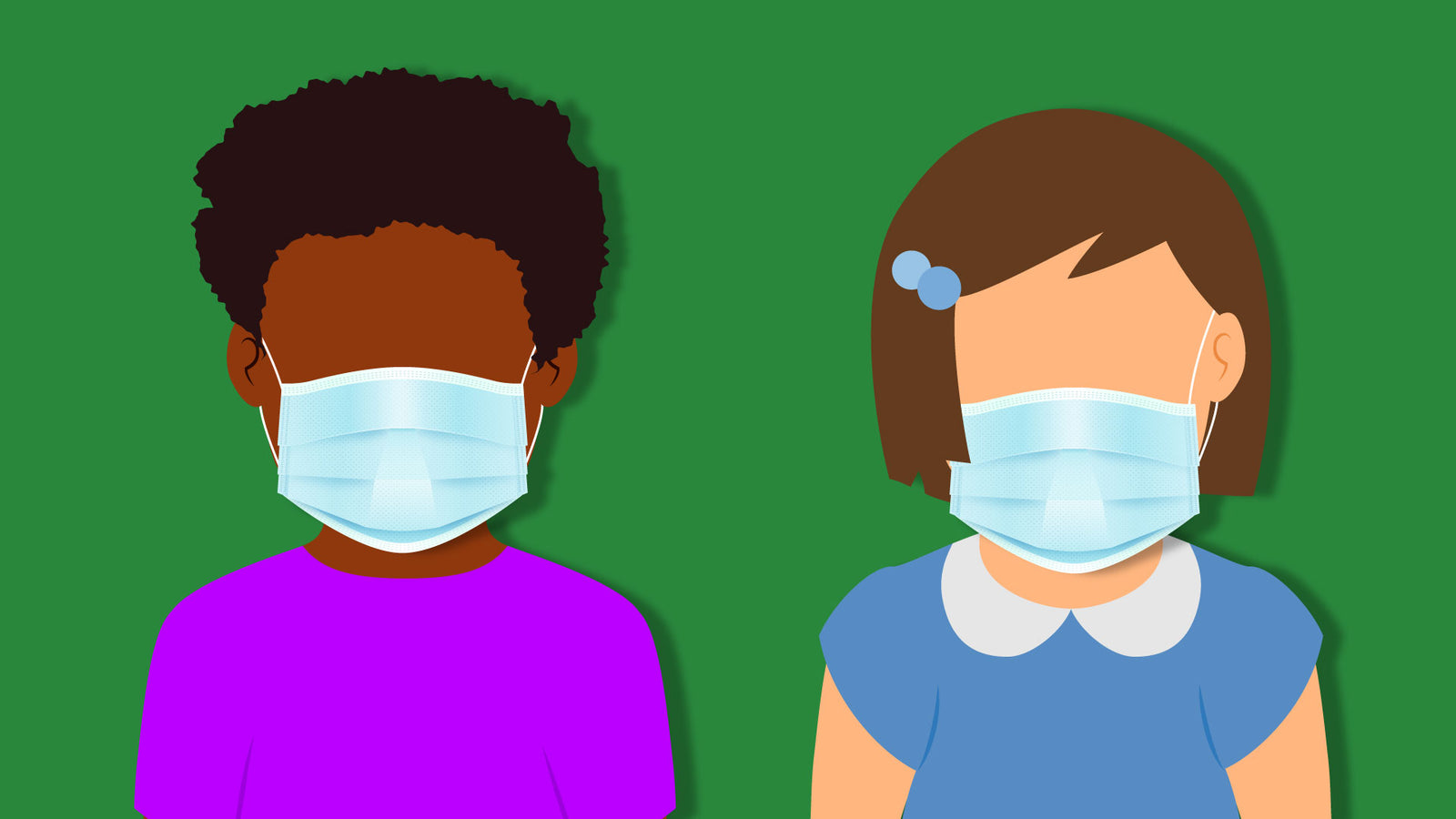 Illustration of a boy and a girl wearing face masks