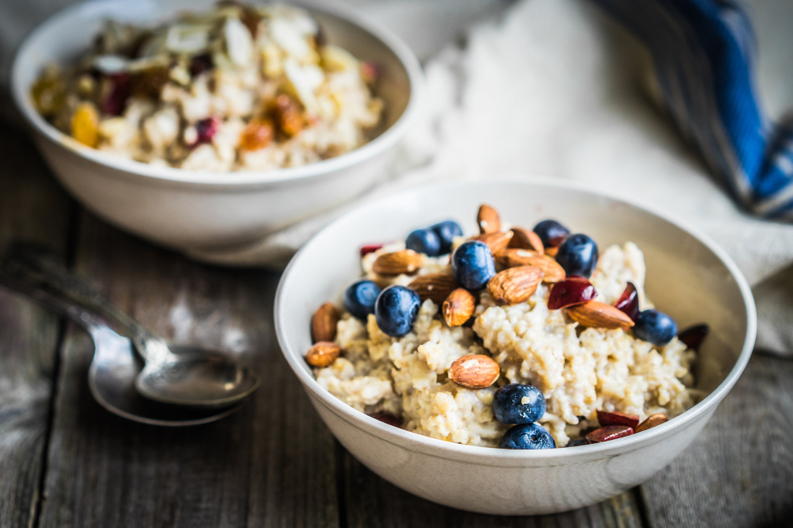 Two bowls filled with magnesium-rich food