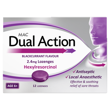 Mac Dual Action Blackcurrant Flavour 12 Lozenges