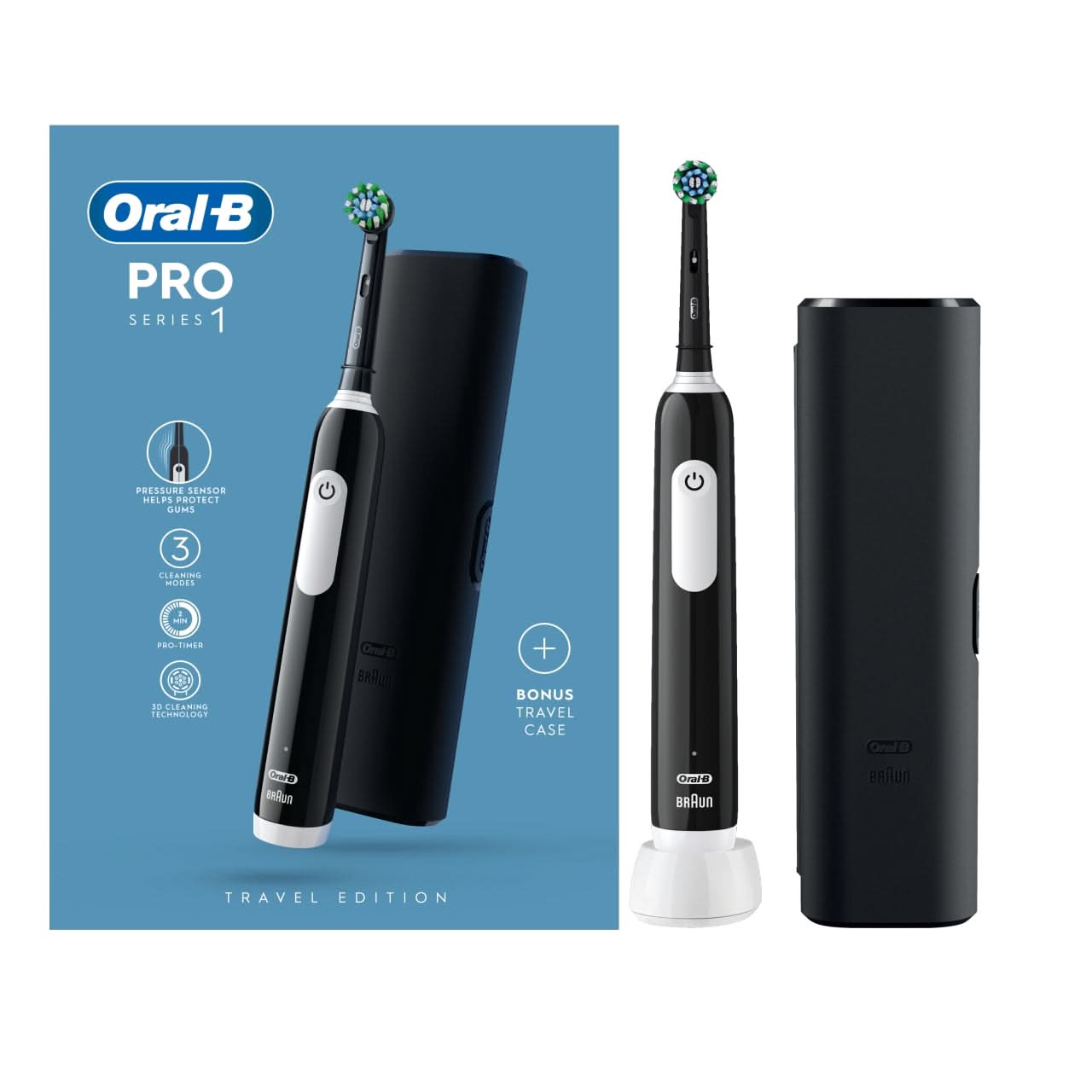 Oral-B Pro 1 Cross Action Black & Travel Case | LloydsPharmacy