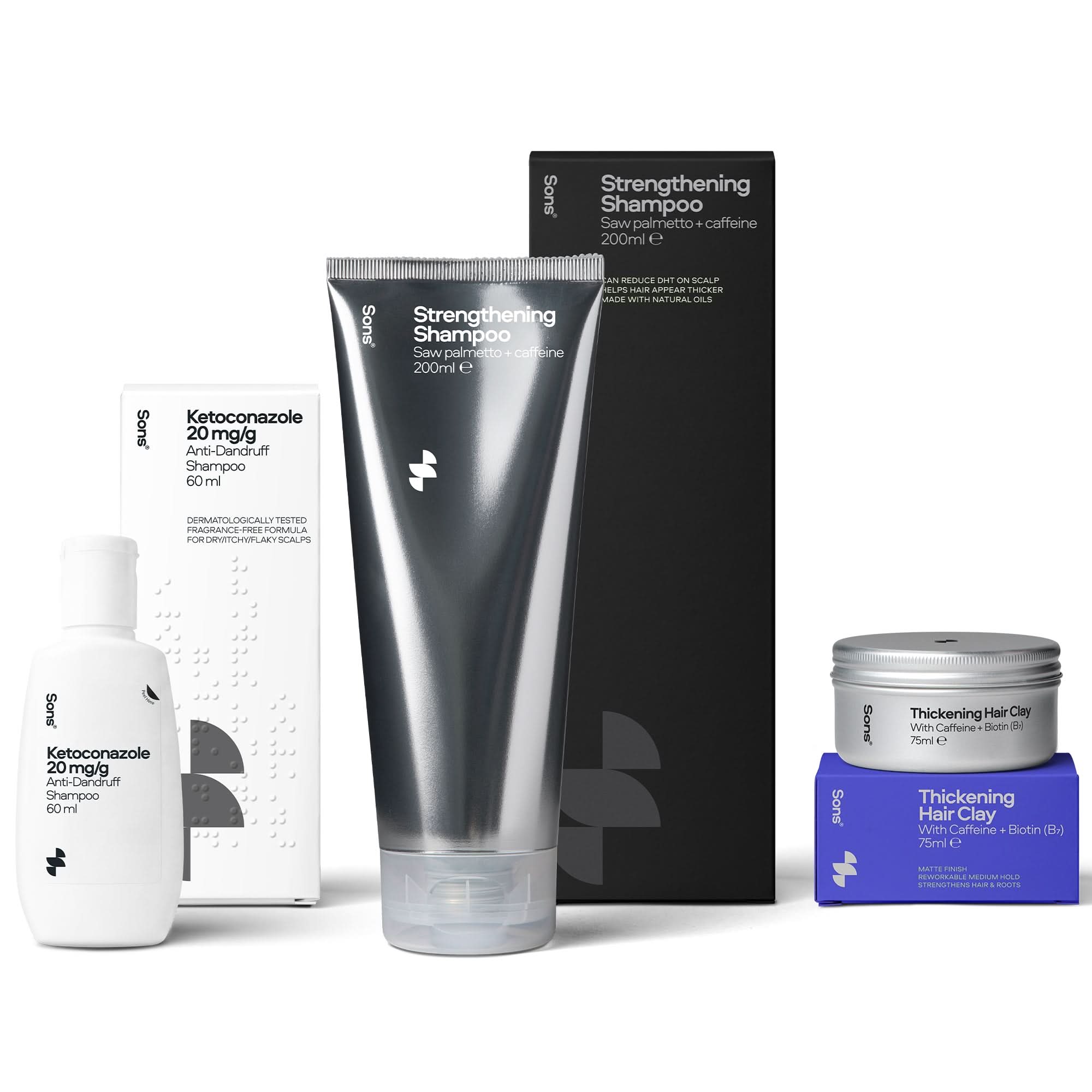 Sons Ketoconazole 60ml, Shampoo 200ml & Hair Clay 75ml