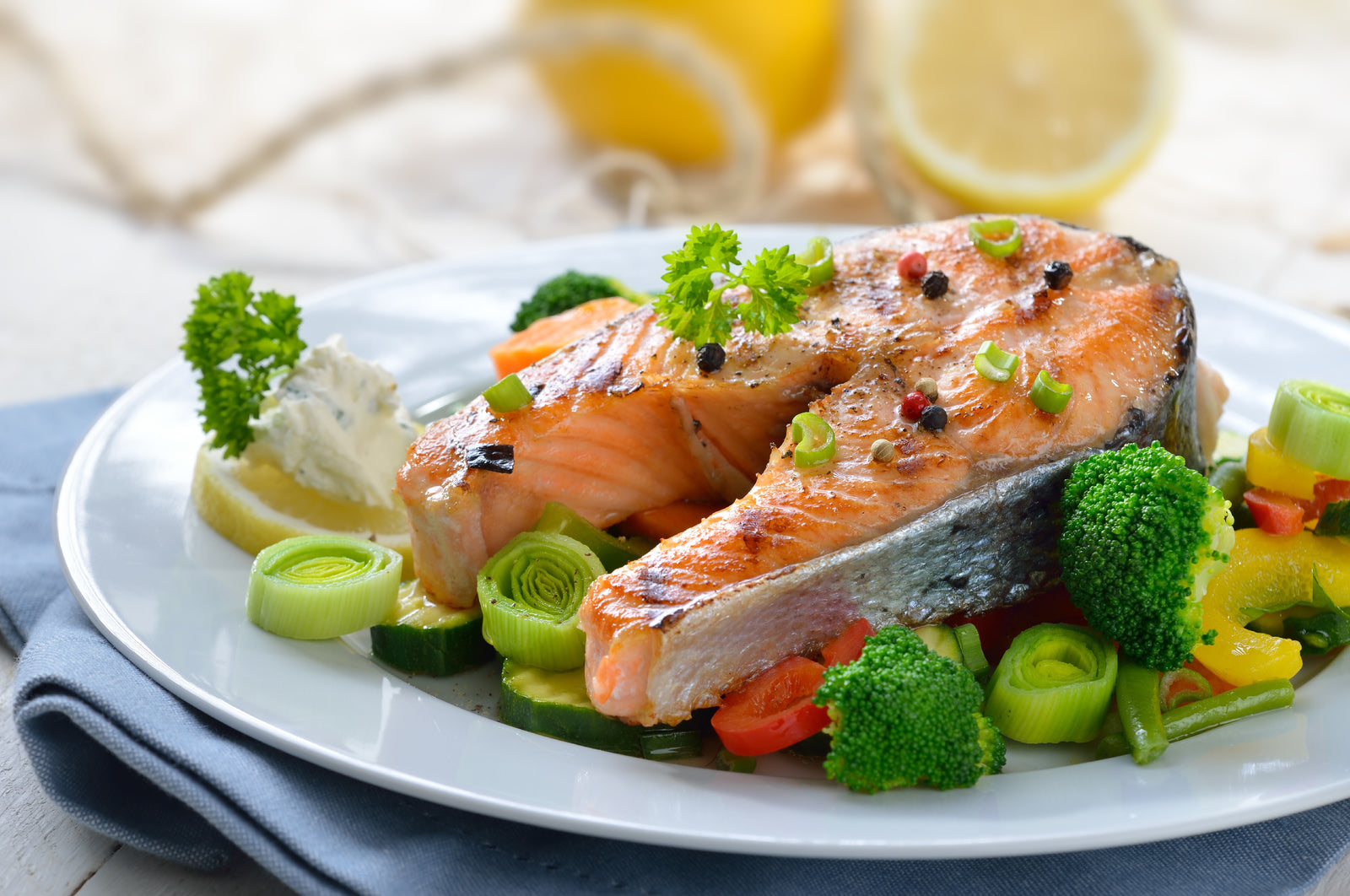 Roasted salmon with vegetables