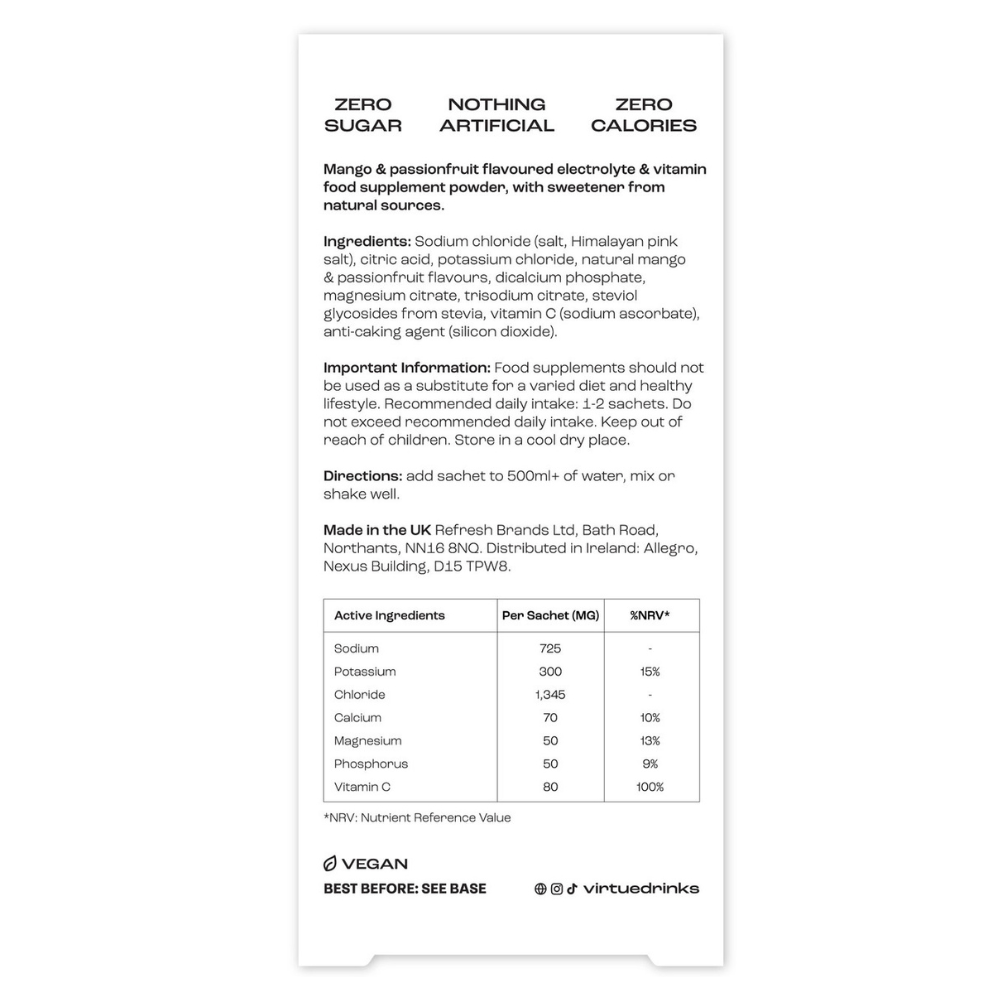 Virtue Electrolytes Hydration Mango Passionfruit 12 Sachets | LloydsPh ...