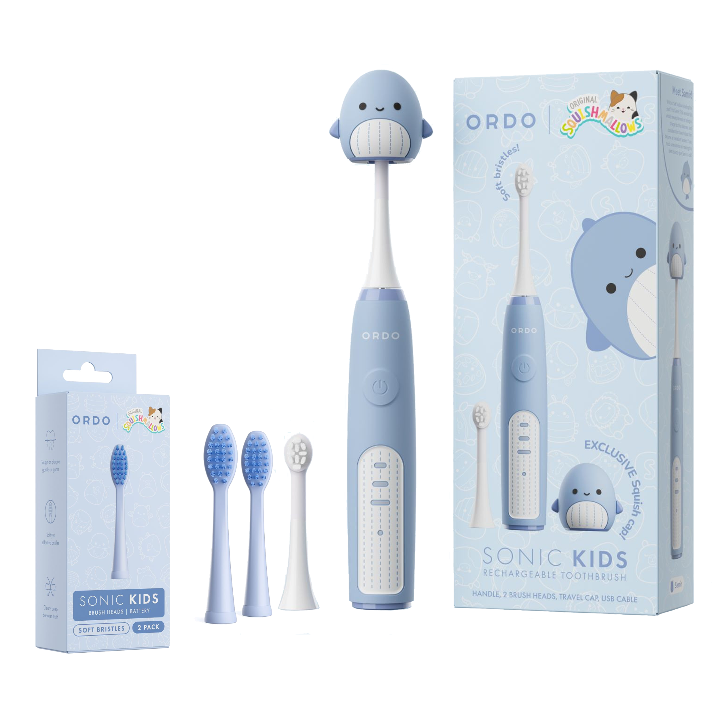 Ordo Sonic Kids Rechargeable Toothbrush Squishmallows Samir + 2 Heads ...