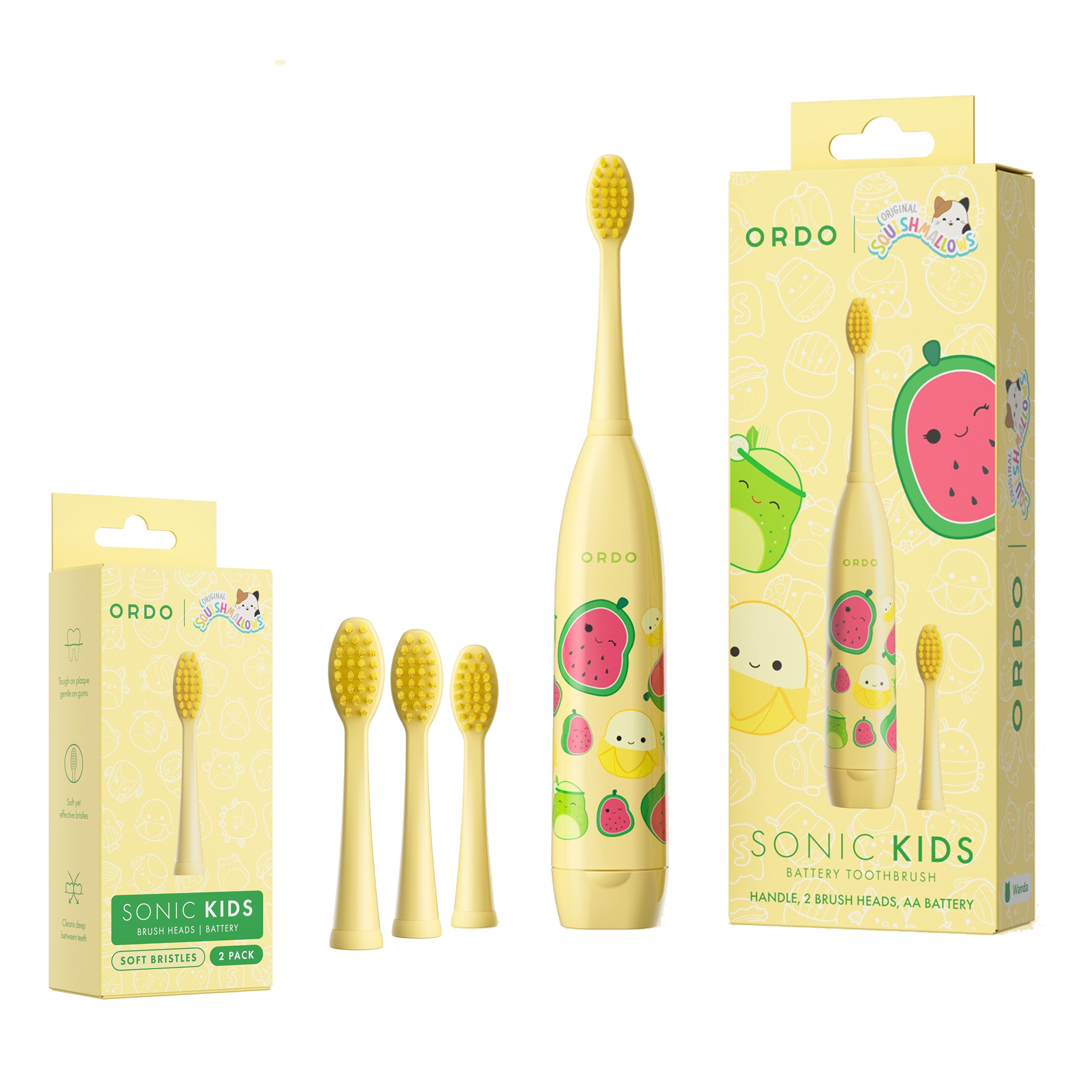 Ordo Sonic Kids Battery Toothbrush - Squishmallows Wanda + 2 Heads ...