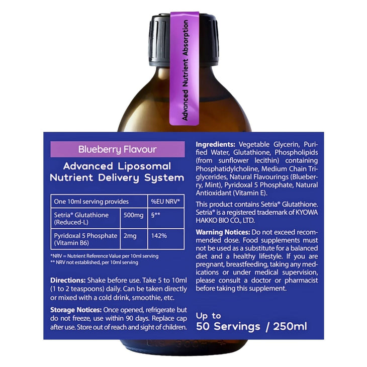 Well. Actually. Liposomal Glutathione 500mg, Blueberry Flavour, 250ml