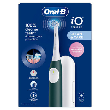 Oral-B IO Series 2 Electric Toothbrush Kit - Forest Green, 2 Brush Heads, Pressure Sensor
