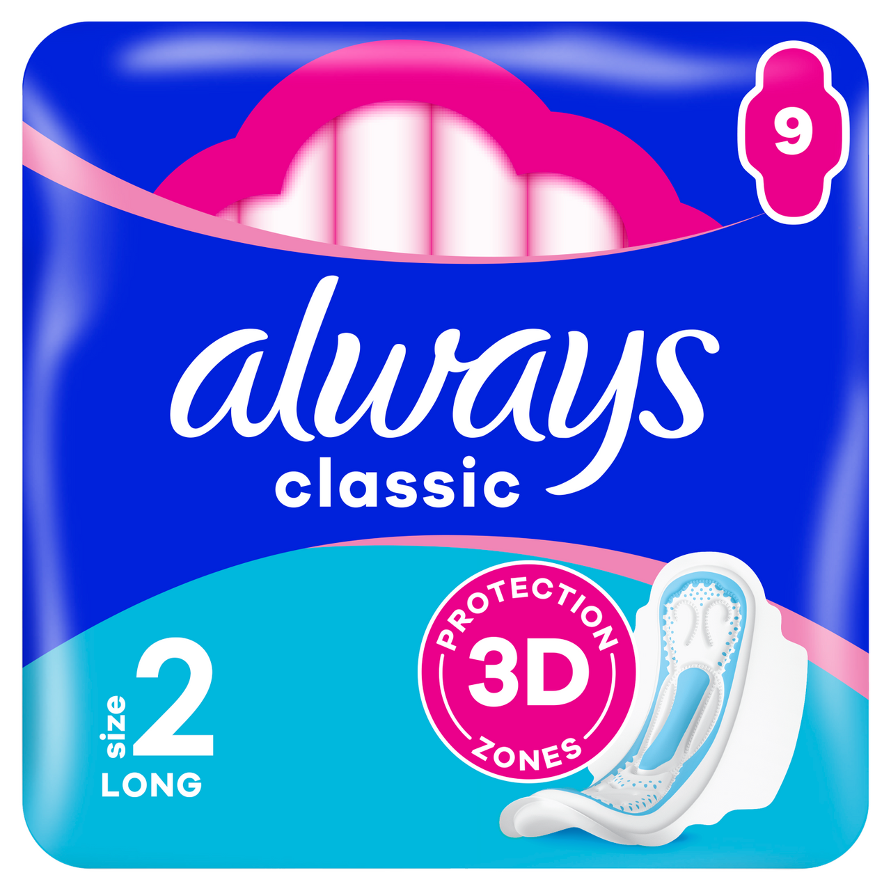 Always Maxi Classic Sanitary Towels with Wings Long 9 Pads | LloydsPharmacy