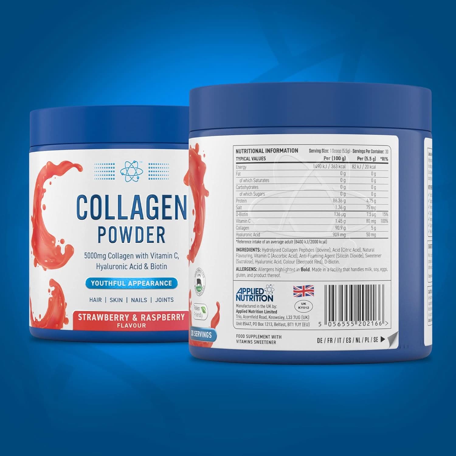 Applied Nutrition Collagen Powder Strawberry Raspberry Flavour 165g ...