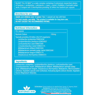Bio360 Pro-30 MAX (30 Billion Bacteria) 8 Strain Complex 30 Capsules ...