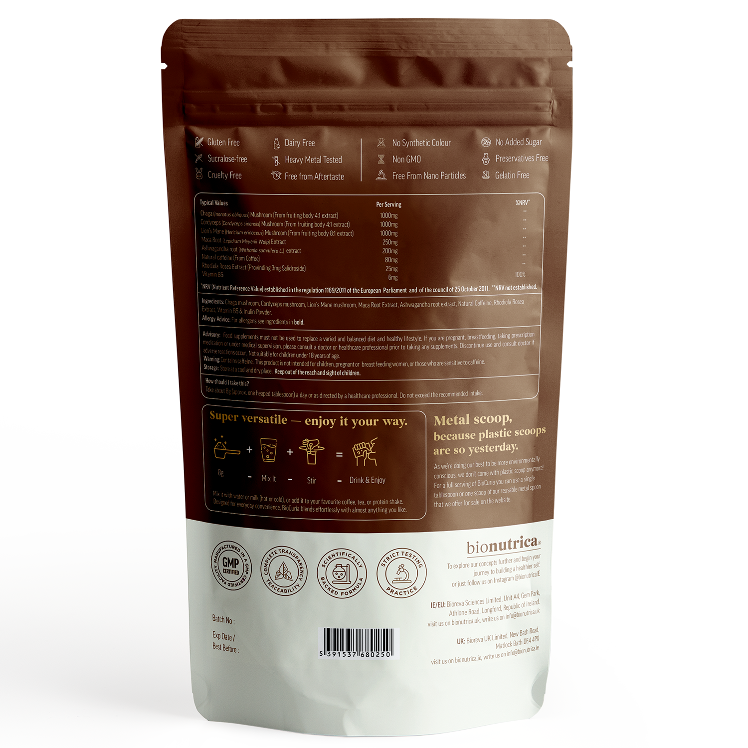 BioCuria Adaptogen Mushroom Coffee, Focus & Stress Support, 240gms ...