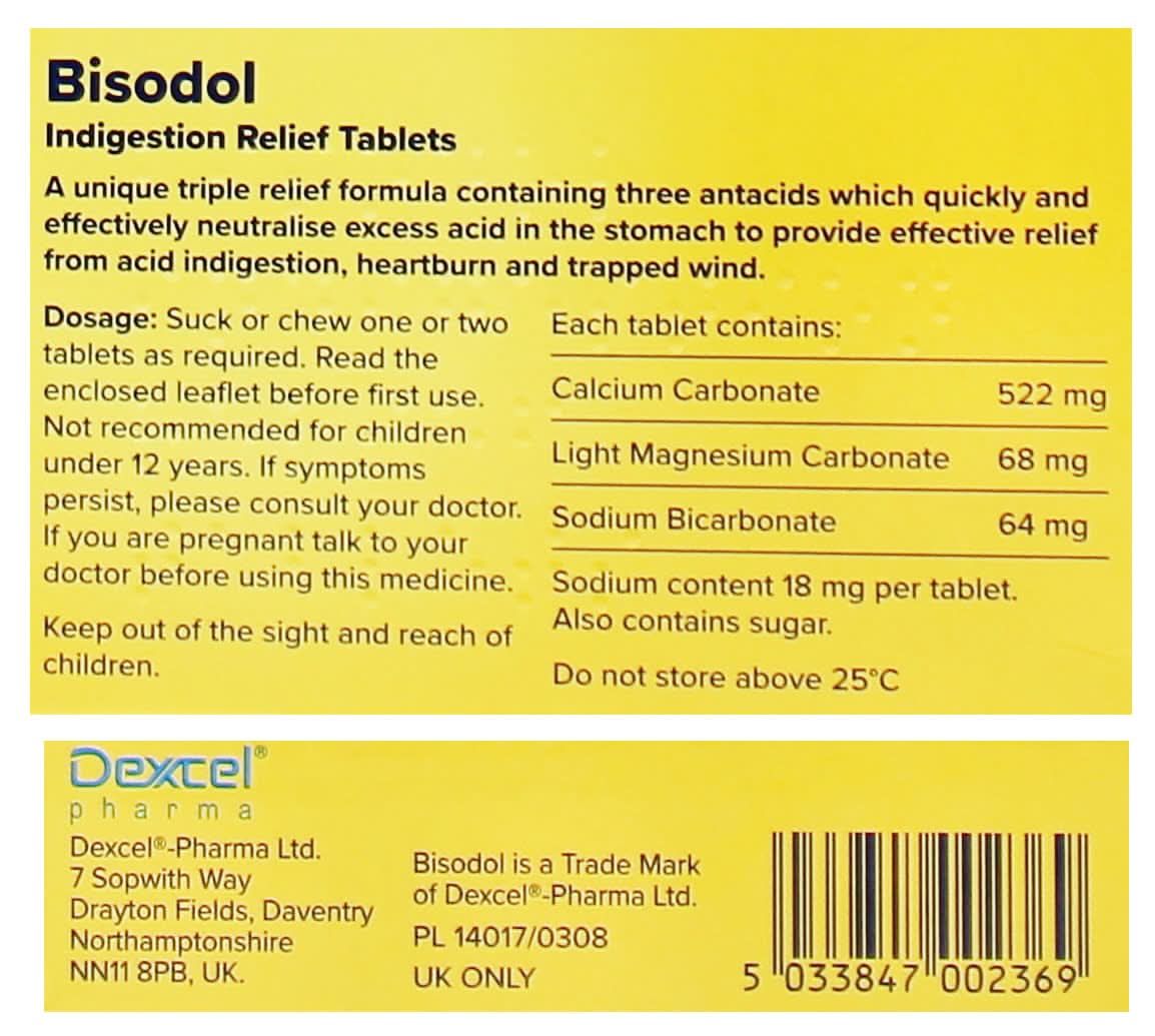 Bisodol Indigestion Relief Chewable Tablets 60 | LloydsPharmacy