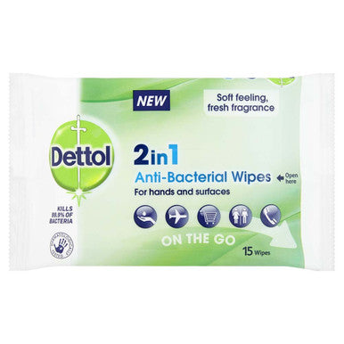 Dettol 2 in 1 Travel Wipes 15 Pack