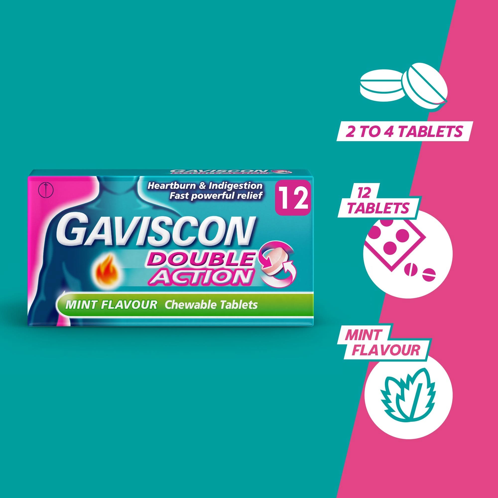 Gaviscon Double Action Mixed Berries Chewable 48 Tablets | LloydsPharmacy