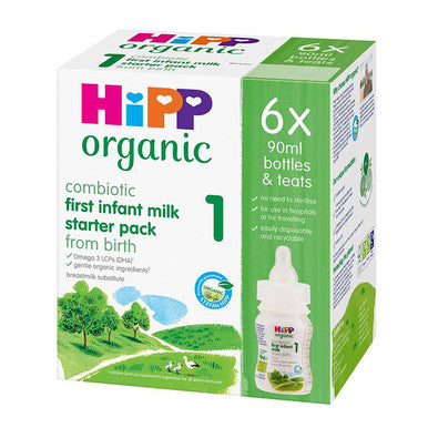 HiPP Organic 1 First Infant Baby Milk Ready To Feed Starter Pack From Birth 90ml x 6 Bottles