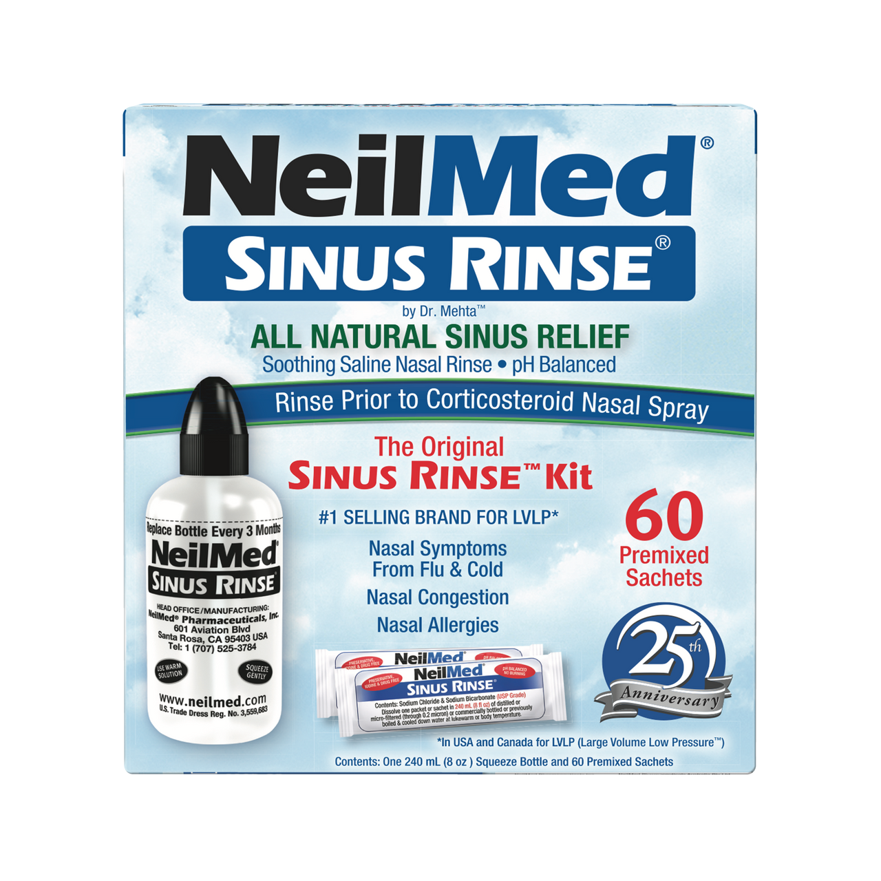 Neilmed Sinus Rinse Regular Kit 1 Nasal Irrigator and 60 Sachets ...