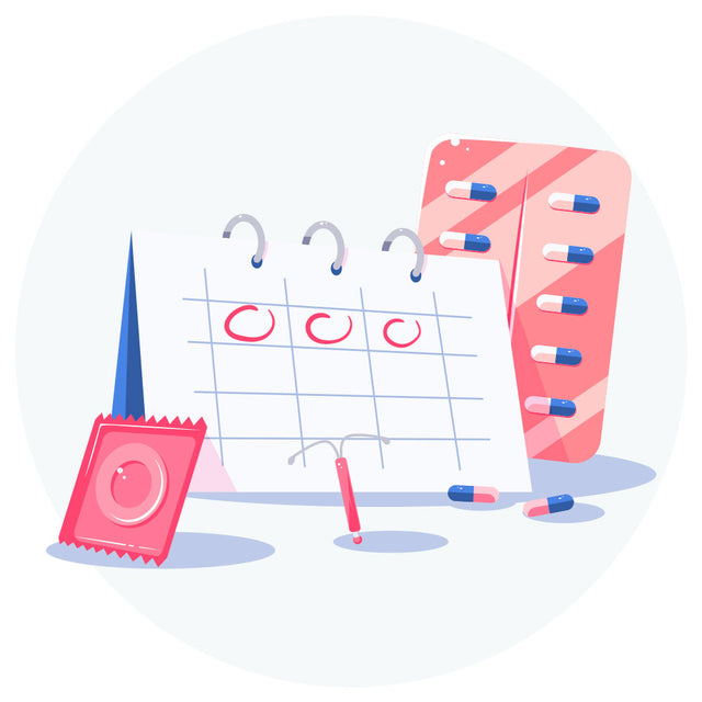 Calendar and contraceptives illustration