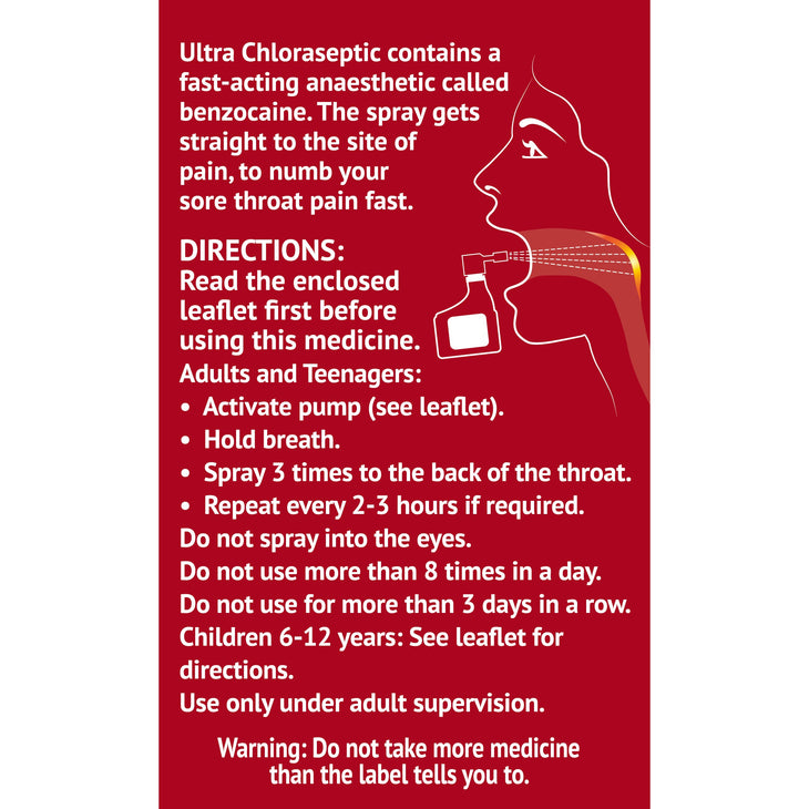 Ultra chloraseptic anaesthetic sore throat spray cherry flavour