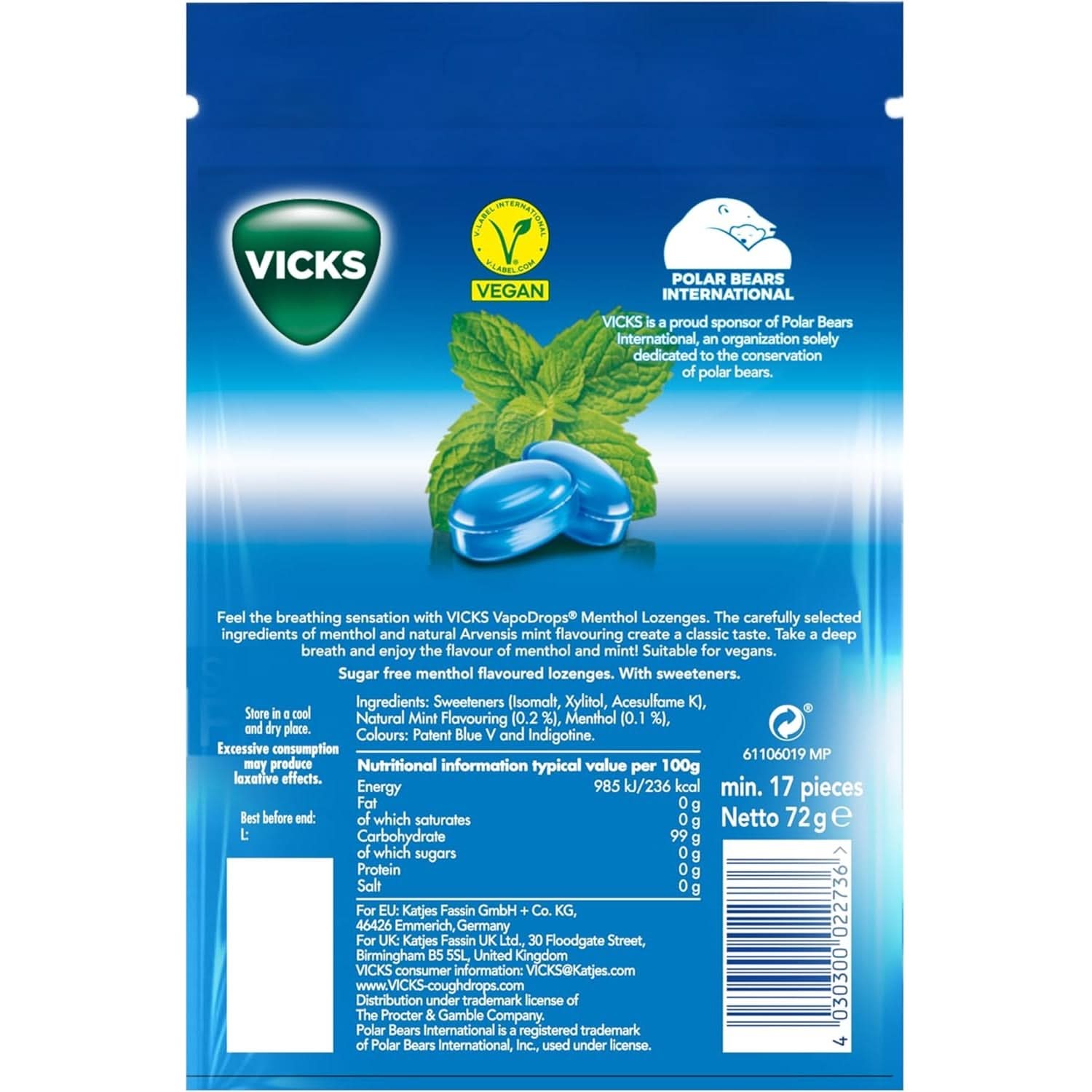 VICKS VapoDrops sugar free vegan lozenges with menthol oil | LloydsPharmacy