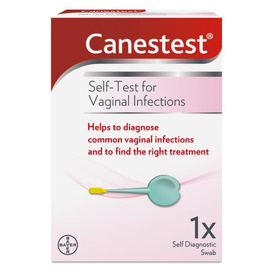 Canestest self-test for vaginal infections kit on a white background