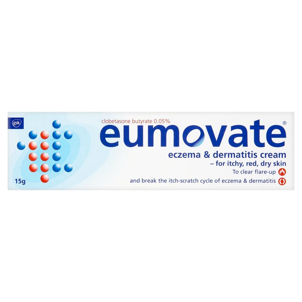 Eumovate eczema and dermatitis cream pack on a white background