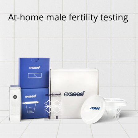 ExSeed at-home male fertility testing kit on a tiled background
