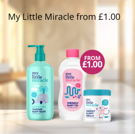 Three My Little Miracle baby products on a white surface with a blurred background