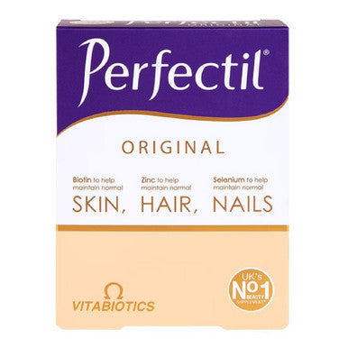 Vitabiotics Perfectil Original Skin, Hair and Nails supplement box on a plain background