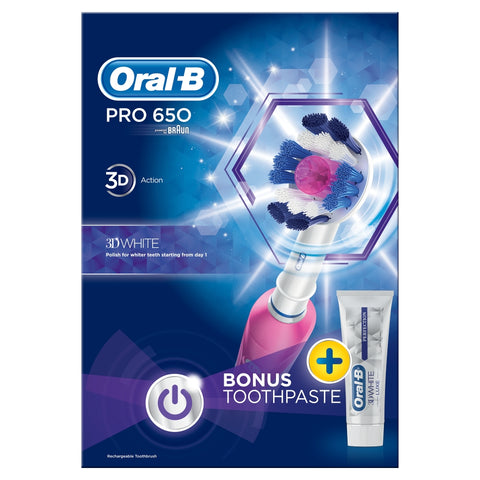 Oral-B pro 650 3D white and pink electric toothbrush